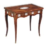 A French kingwood writing table  , late 19th century, and possibly later mounted, the rectangular