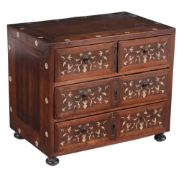 An Indo-Portuguese rosewood and ivory inlaid table cabinet,   18th century, the banded top and