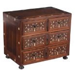 An Indo-Portuguese rosewood and ivory inlaid table cabinet,   18th century, the banded top and