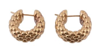 A pair of 18 carat gold ear clips by Fope, composed of polished brick links, with post fittings,