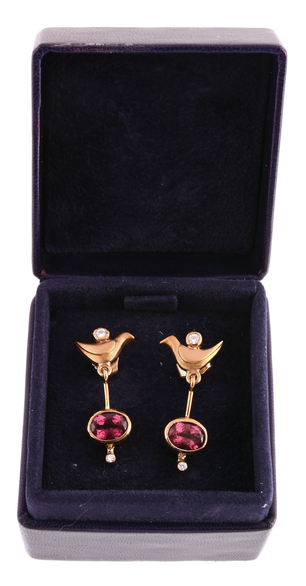 A pair of pink tourmaline and diamond earrings by Graham Stewart, the oval shaped pink tourmaline - Image 2 of 2