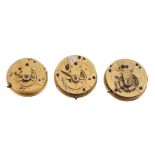 Three watch movements by Barrauds, to include: a duplex fusee movement, no. 1687, with four armed