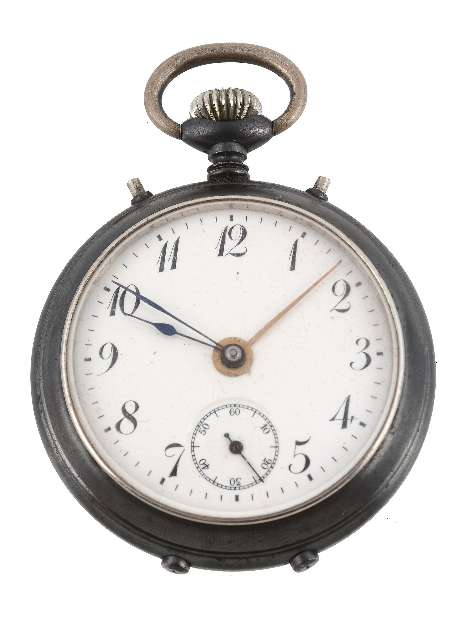 Junghans, a gun metal alarm pocket watch, circa 1911, alarm movement, monometallic balance, flat