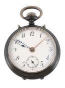Junghans, a gun metal alarm pocket watch, circa 1911, alarm movement, monometallic balance, flat