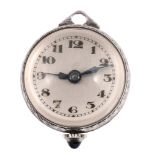 A silver coloured pendant ball watch, .800 standard, manual wind lever movement, 15 jewels,