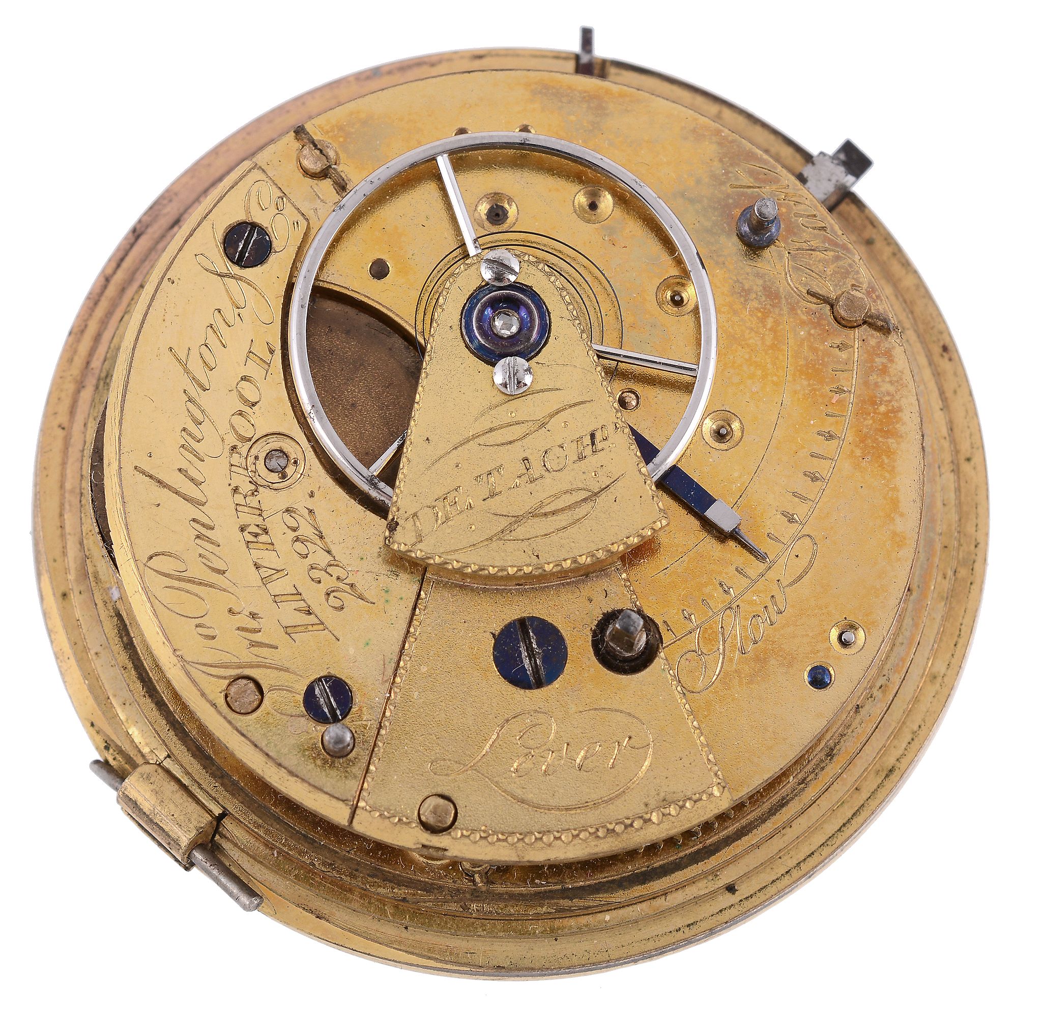 Pentington & Co., an English lever fusee movement, no. 2322, with three armed balance, diamond