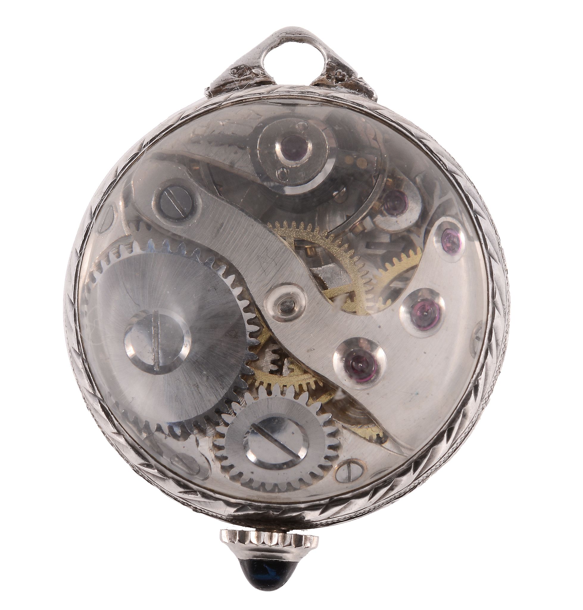 A silver coloured pendant ball watch, .800 standard, manual wind lever movement, 15 jewels, - Image 3 of 4