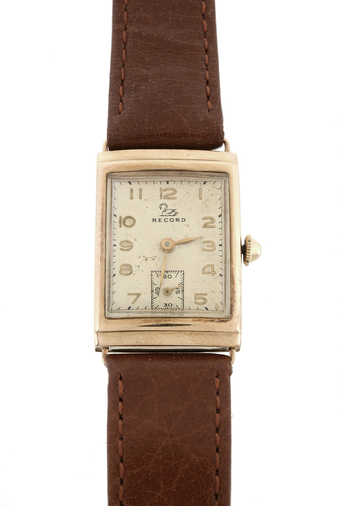 Record, ref.133497, a 9 carat gold rectangular wristwatch, hallmarked London 1954, cal.110, tonneau