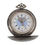 J. Dent, a silver coloured full hunter pocket watch, no. 27598, Swiss straight line club tooth