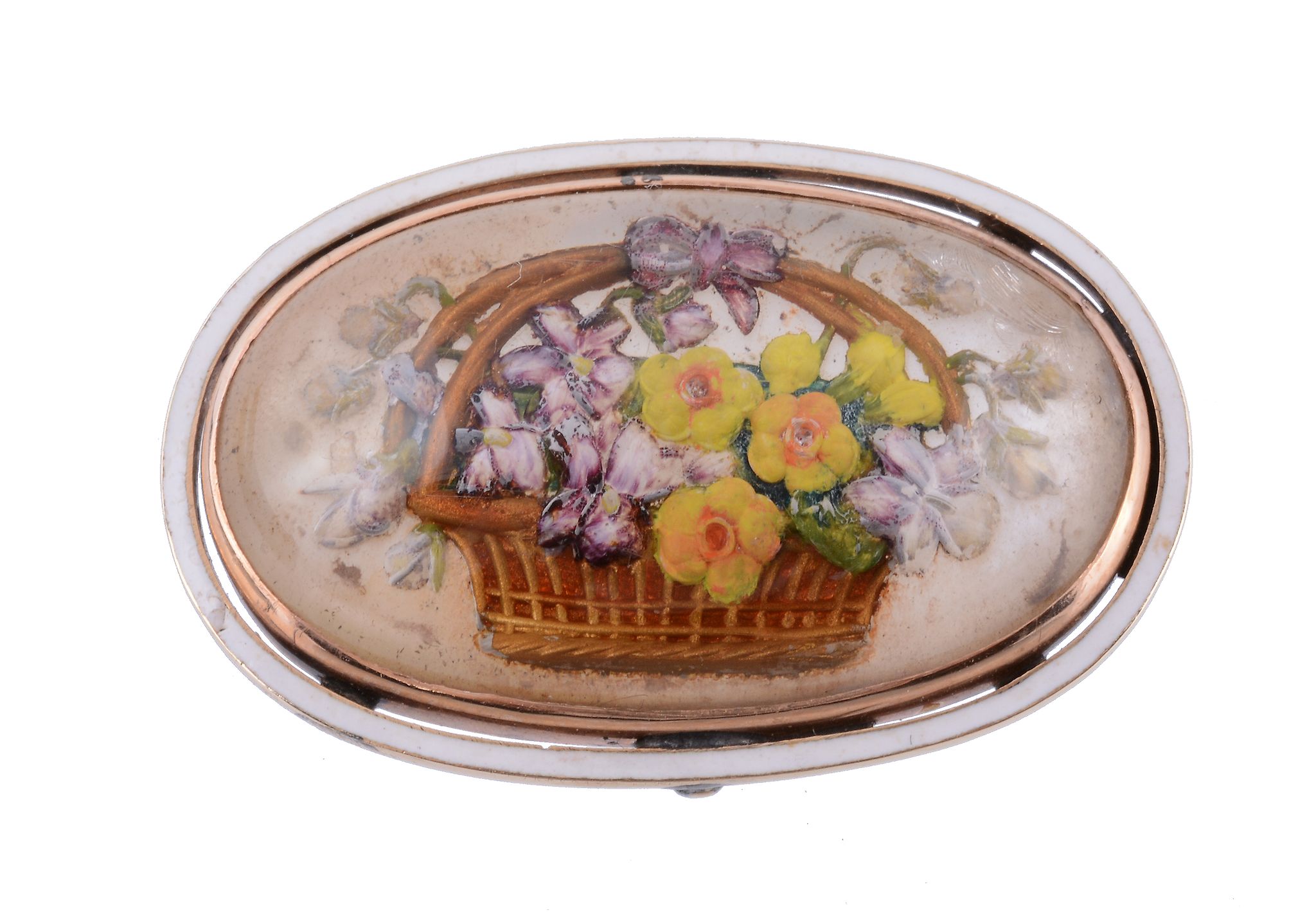 An Austrian reverse intaglio crystal brooch, the oval brooch depicting a flower filled basket, - Image 2 of 2