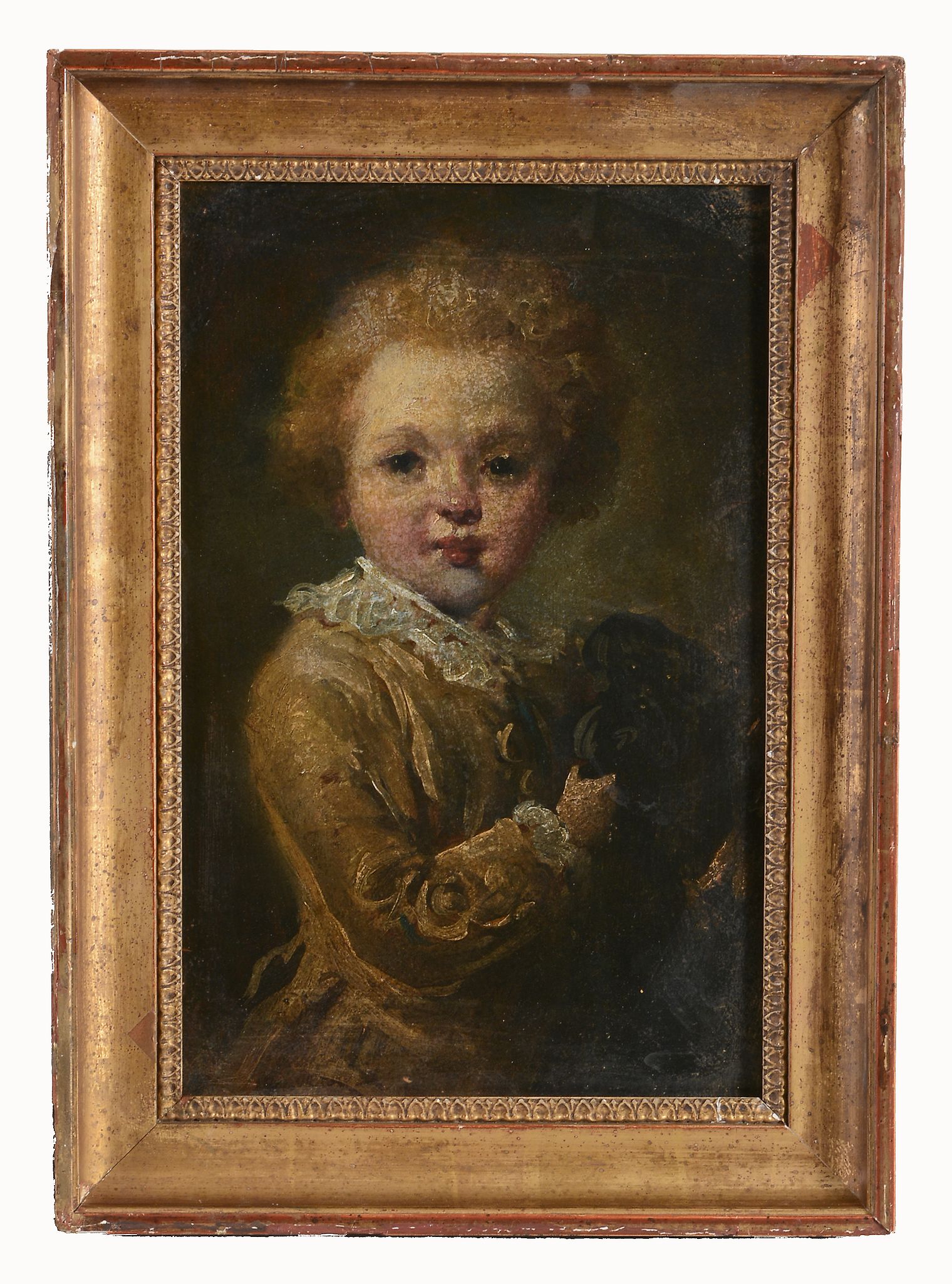 French School (19th Century) - Portrait of a boy with his dog Oil on board 30.5 x 20 (12 x 7 7/8 in)