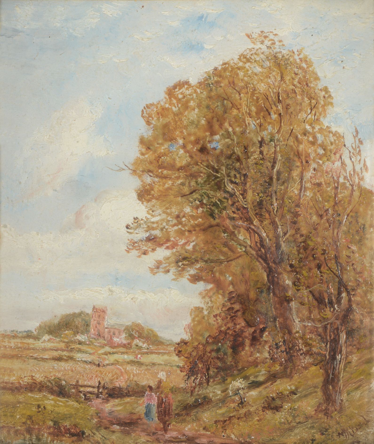 William Joseph J. C. Bond (1833-1926) - Landscape with figures on a country path; Donkey and cart on - Image 4 of 4