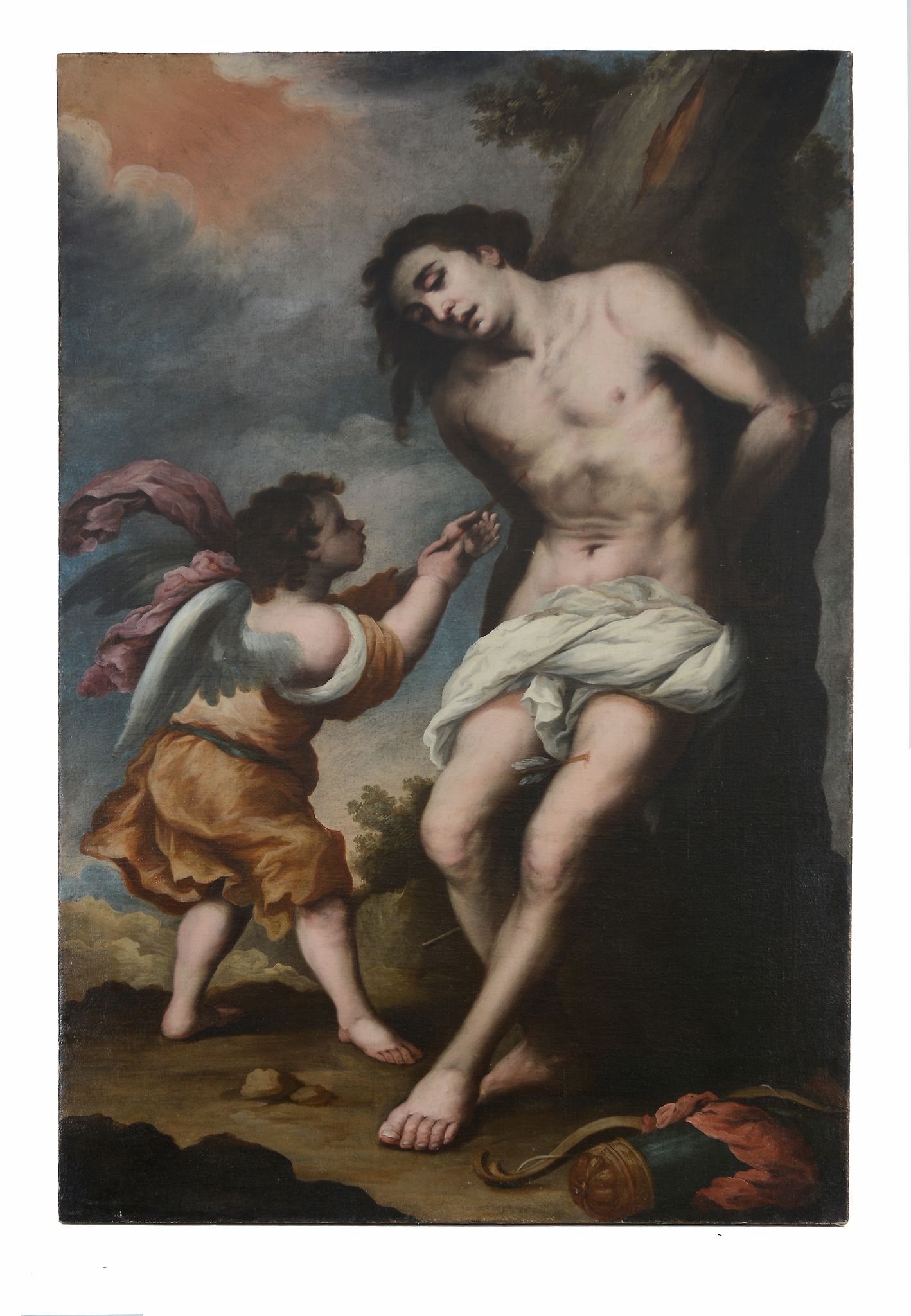 Circle of Juan Carreño De Miranda (1614-1685) - Saint Sebastian, with putti removing arrows Oil on