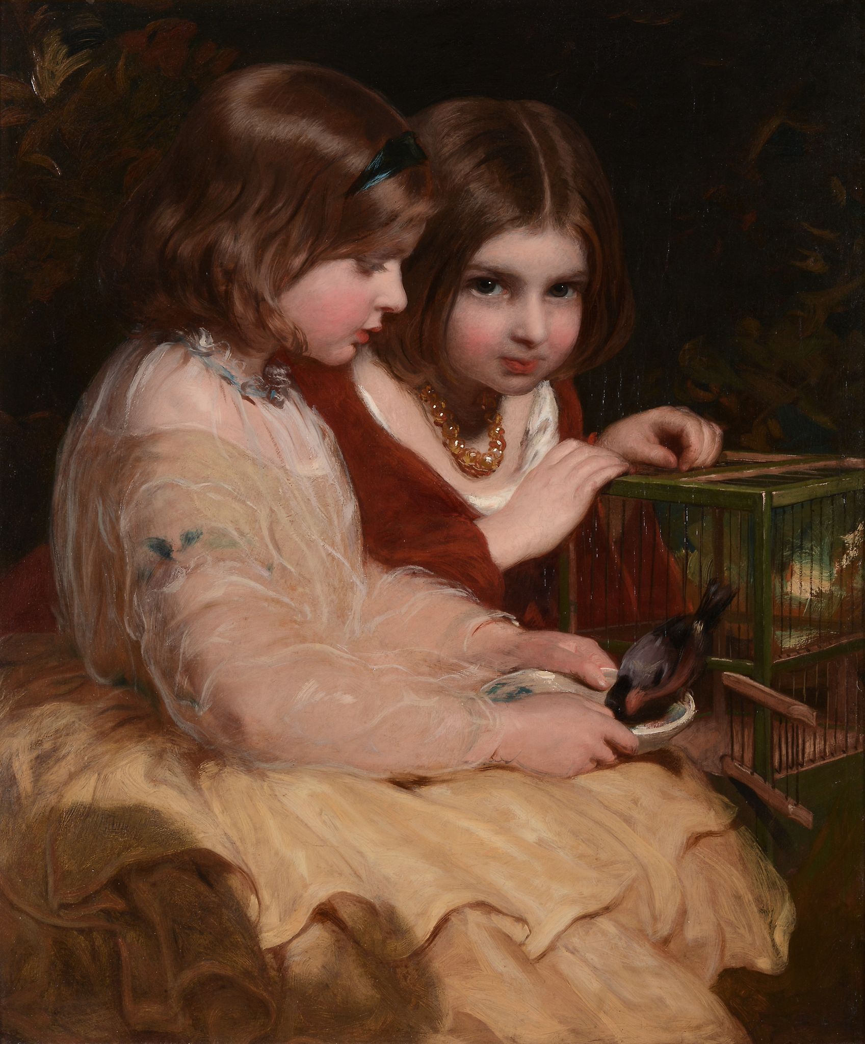 James Sant (1820-1916) - The pet bird Oil on canvas 77 x 64 cm. (30 1/4 x 25 in)