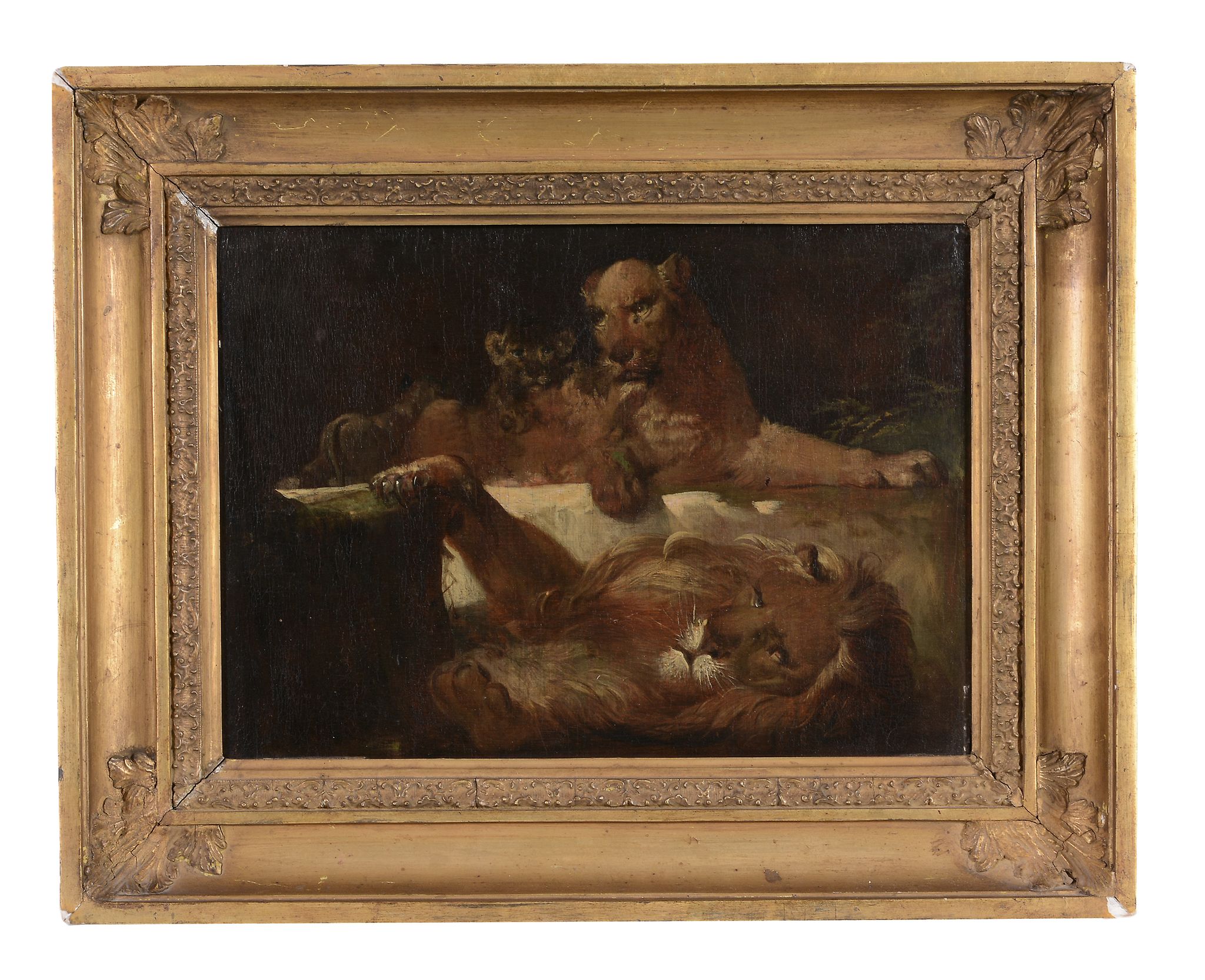 English School (Early 19th Century) - Lion and Lioness with Cubs Oil on panel 27 x 35 cm. (10 1/2 - Image 3 of 3