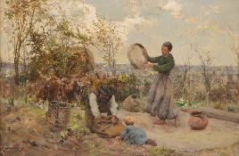 Robert McGregor (1848-1922) - Sifting grain Oil on canvas Signed lower left 28 x 43 cm. (11 x 17 in)