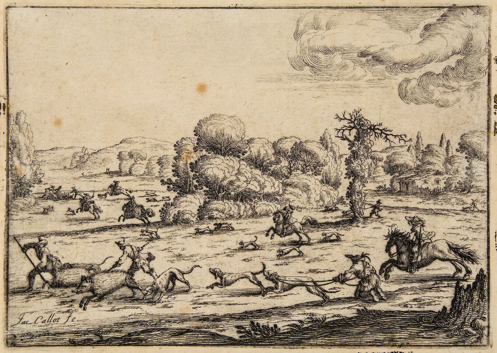 Jacques Callot (1592-1635) - Boar hunt; Returning with the day's catch A pair, etchings, with - Image 2 of 2