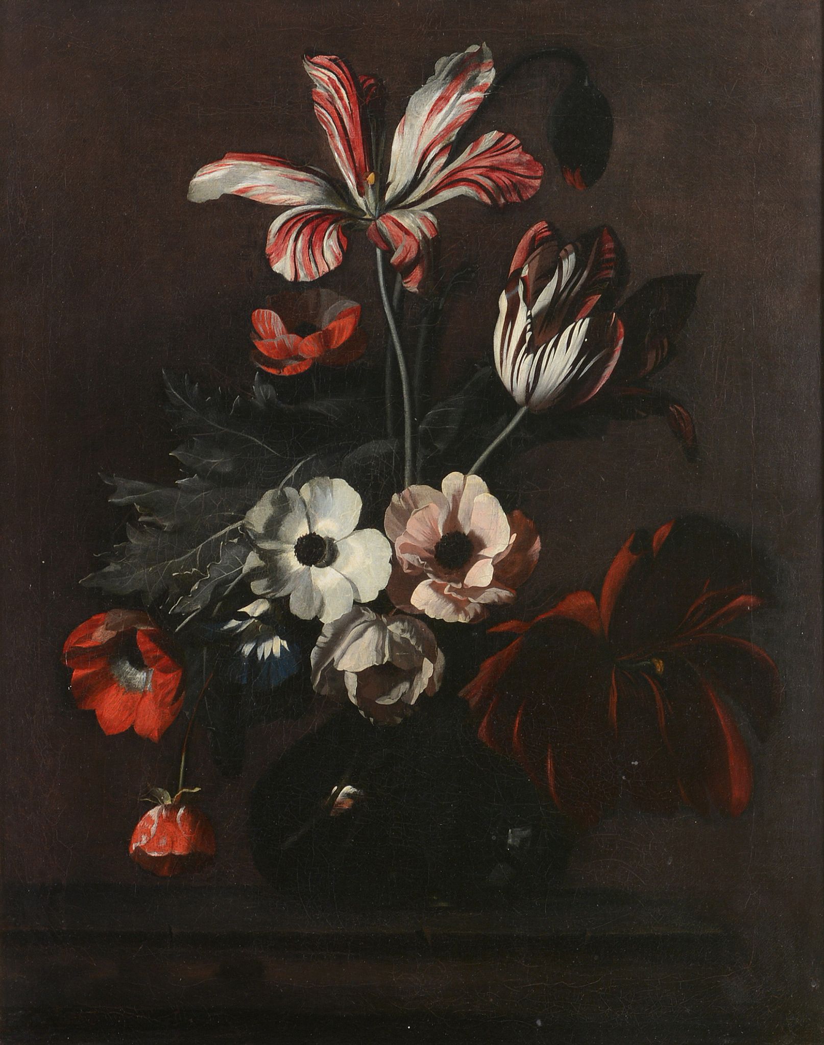 Simon Pietersz Verelst (1644-1721) - Still life with tulips and other flowers in a glass vase Oil on