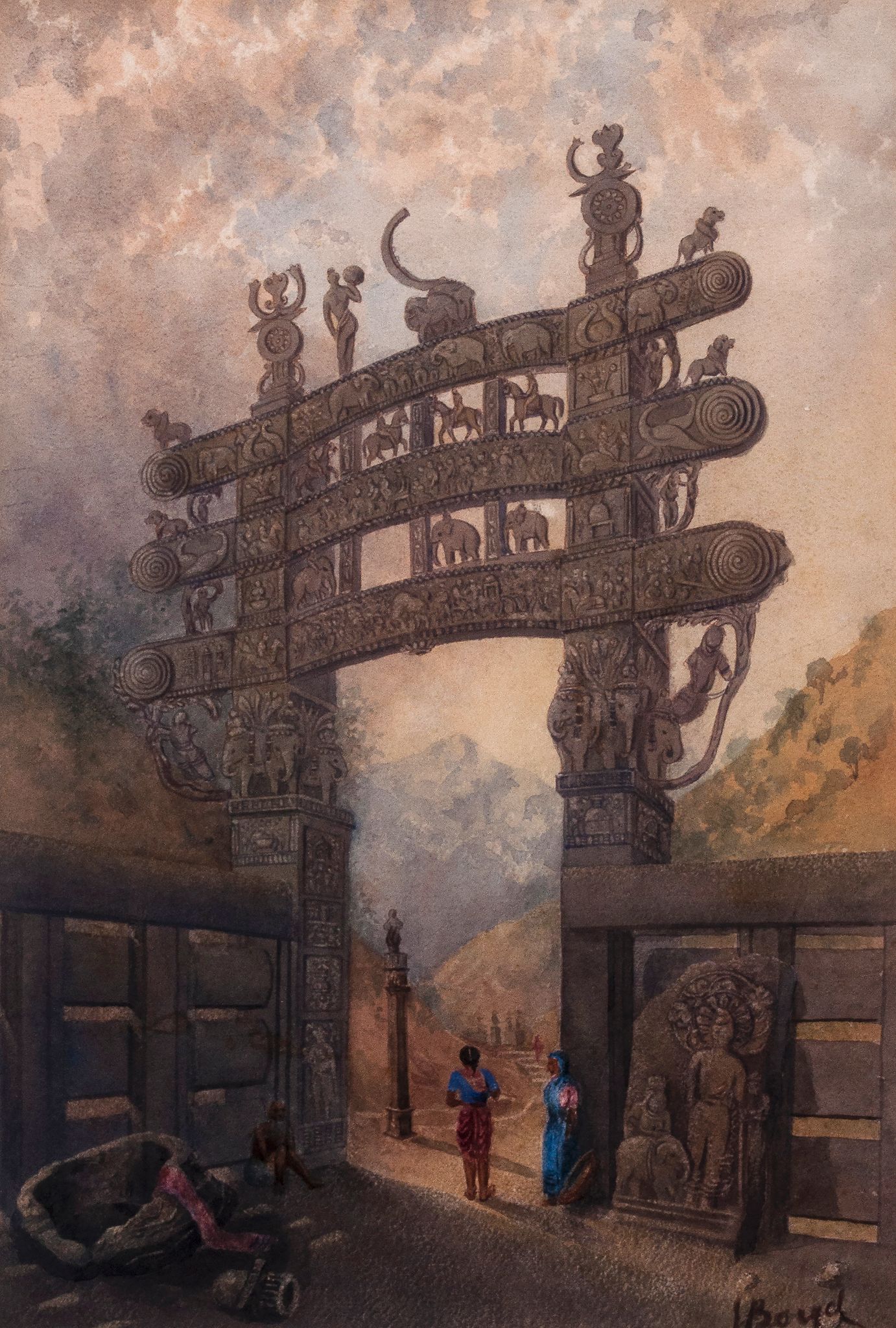 Julius Middleton Boyd (1837-1919) - Gateway at Sanchi Tope Watercolour, over graphite Signed lower