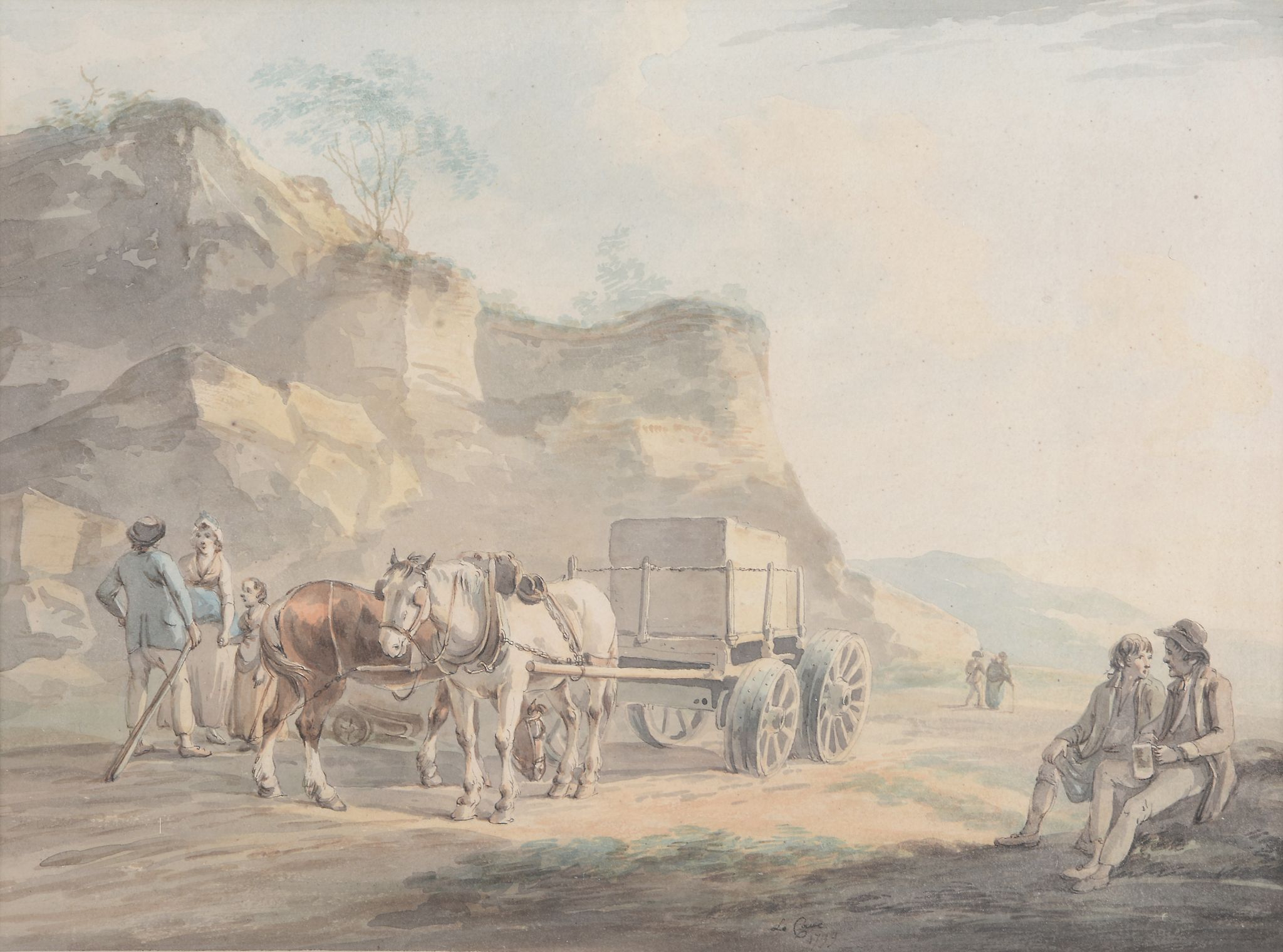 Peter La Cave (1769-1811) - Travellers resting, with horse-drawn wagon Pen and black ink,