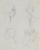German School (19th Century) - Four studies of female heads Graphite on light grey-blue wove paper
