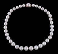 A South Sea cultured pearl necklace, the thirty six graduated cultured pearls measuring 11mm to