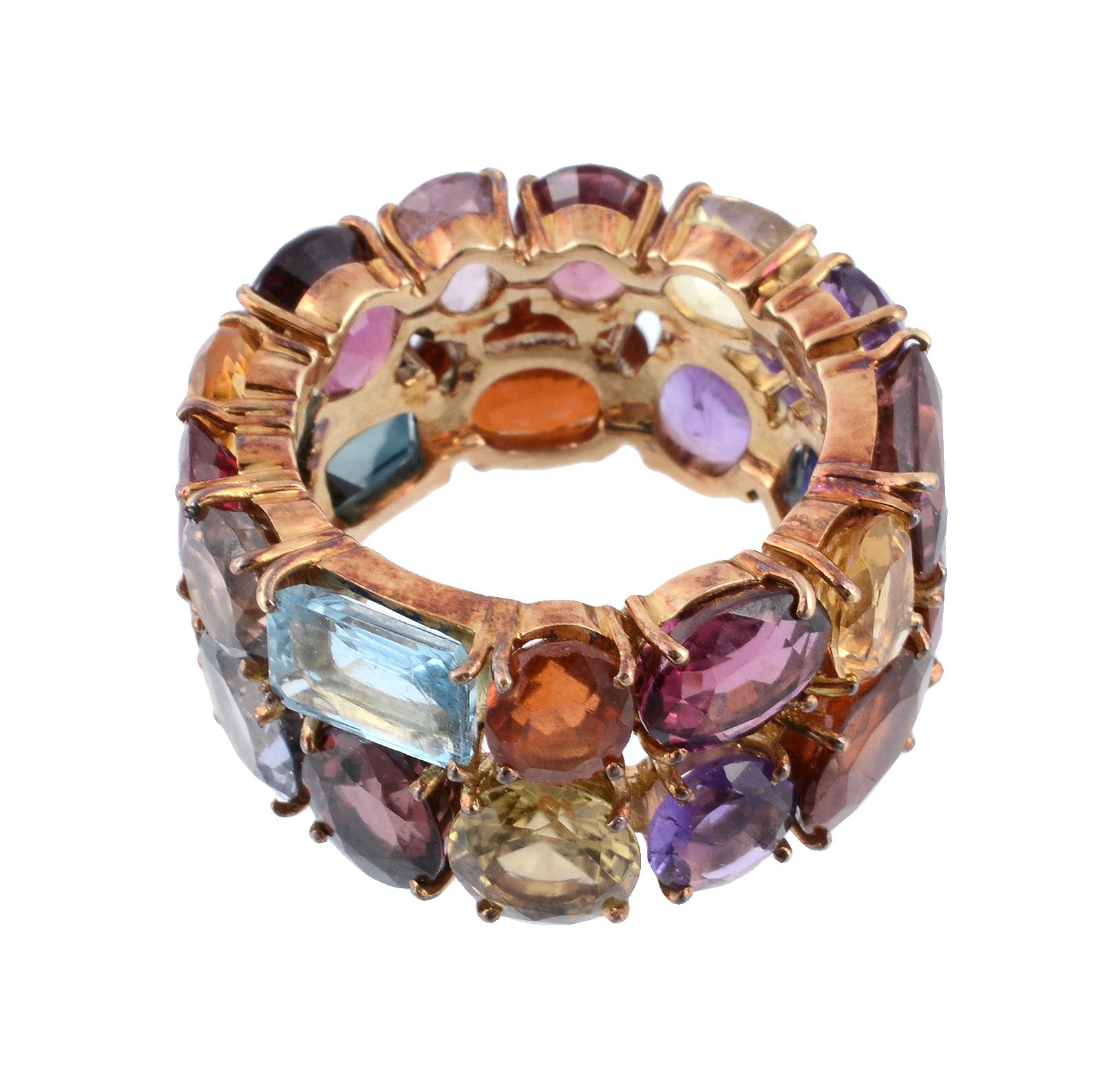 A multi gem set ring, the band set throughout with vari cut gemstones, including, sapphire, yellow - Image 2 of 3