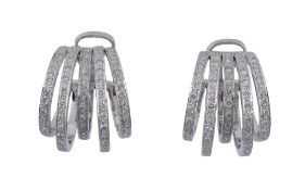 A pair of diamond set ear hoops , each with five undulating diamond set bars, approximately 2