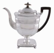 A George III silver pedestal coffee pot by Peter and William Bateman, London 1809, oblong and
