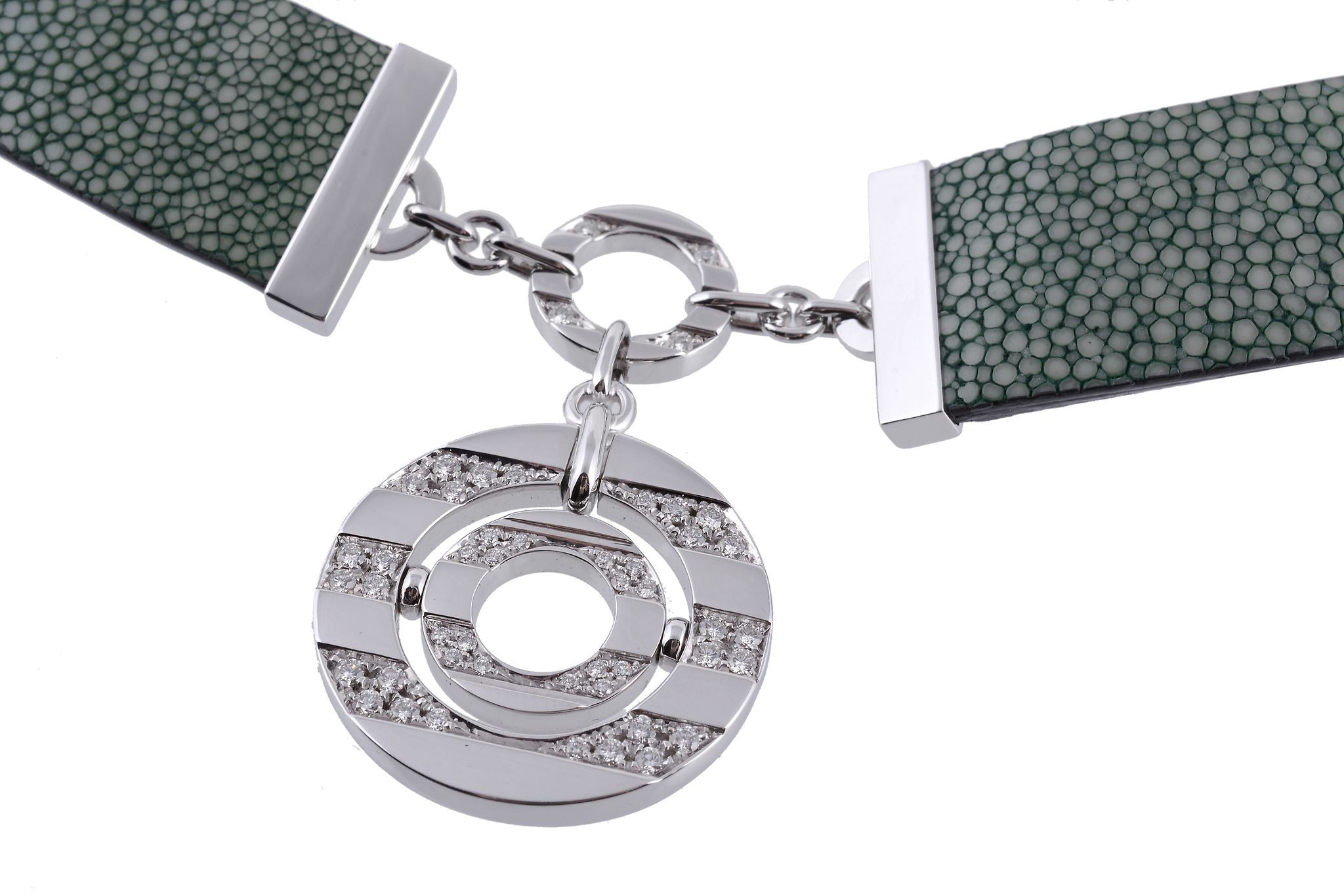 A shagreen and diamond collar by Bulgari, the central circular shaped pendant set with brilliant - Image 2 of 3