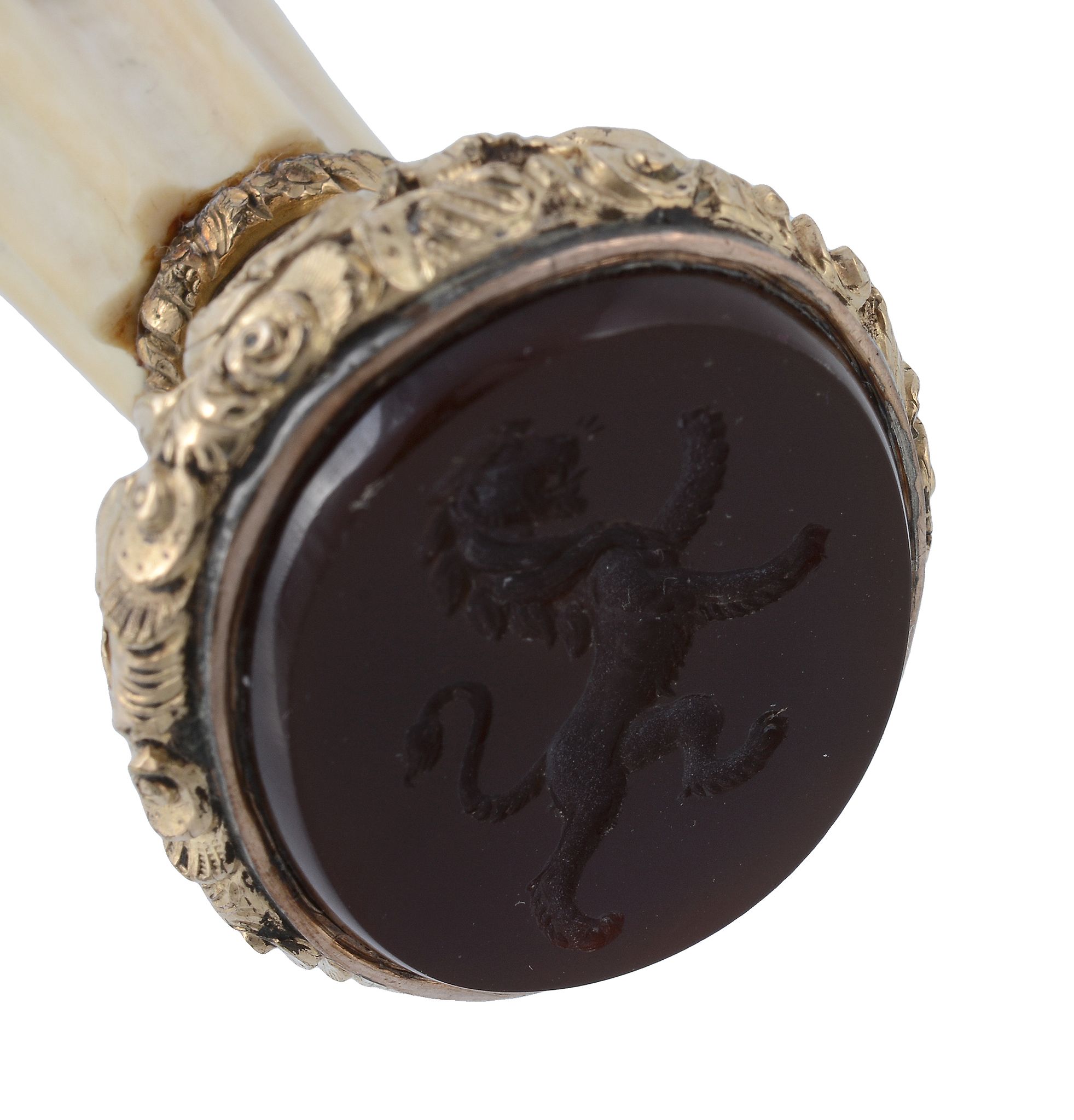 An English composite ivory desk seal, unmarked, 1830s and later, the ivory handle carved as the - Image 3 of 3