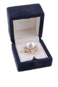 A South Sea cultured pearl and diamond dress ring, the cultured pearl measuring 14.8mm within an