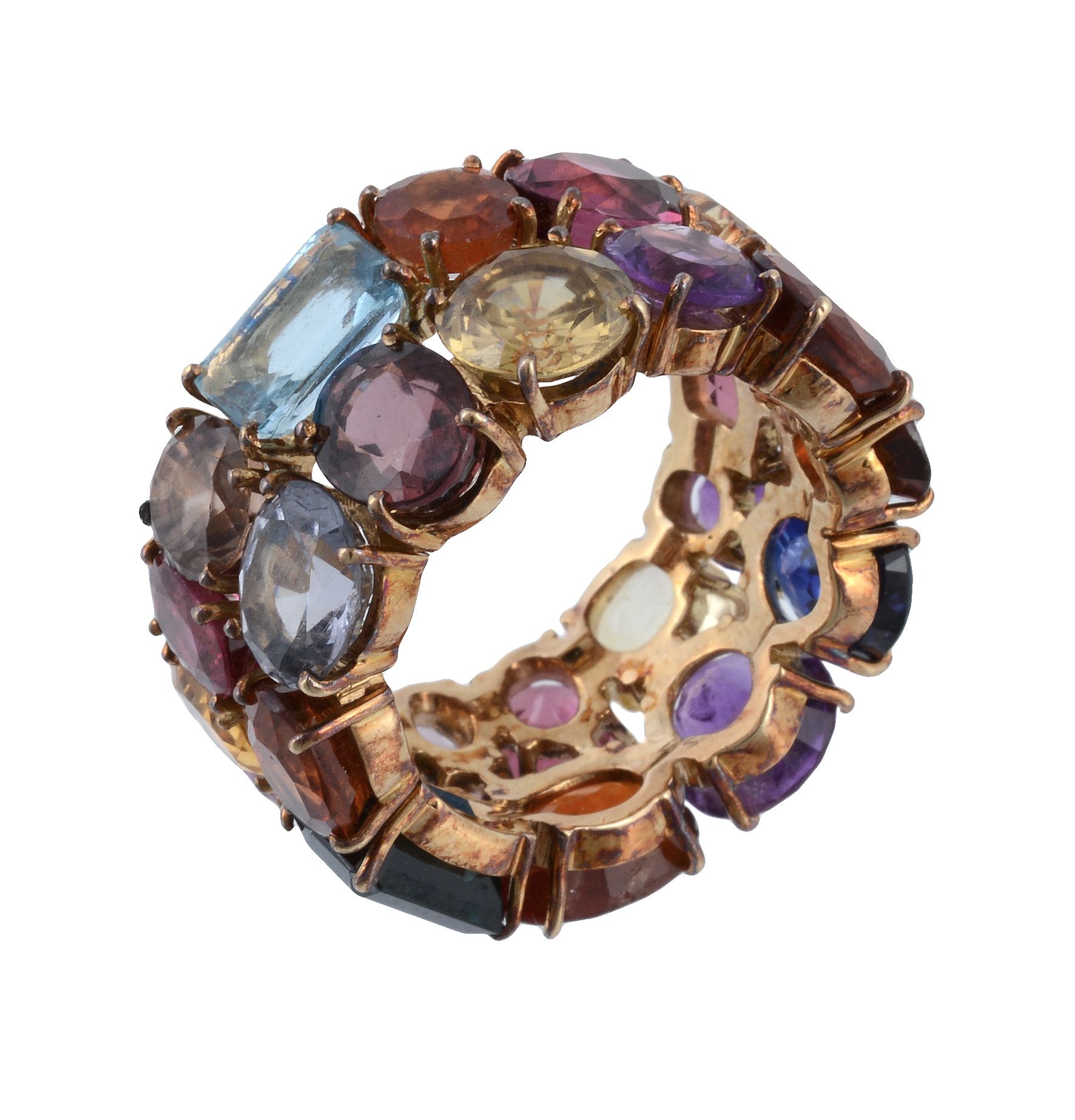 A multi gem set ring, the band set throughout with vari cut gemstones, including, sapphire, yellow - Image 3 of 3