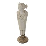 An English composite ivory desk seal, unmarked, 1830s and later, the ivory handle carved as the