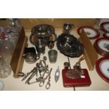 A small quantity of assorted silver plate, to include a pierced centrepiece, a salver, a basket,