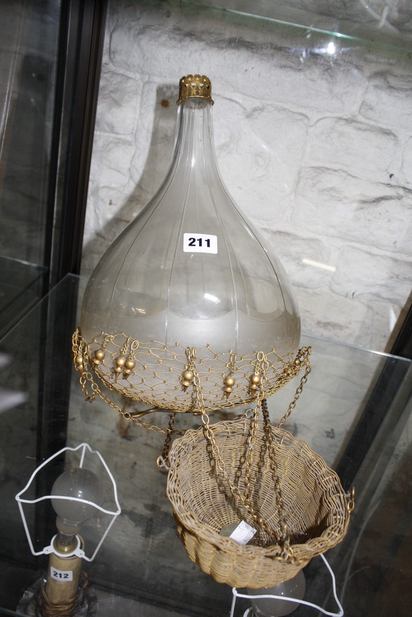 An Italian 'balloon' late 19th c ceiling light with gilt wire mesh basket.  Best Bid