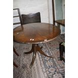 A 19th c style walnut and crossbanded oval 'loo' table on swept pedestal base adapted.122cm x