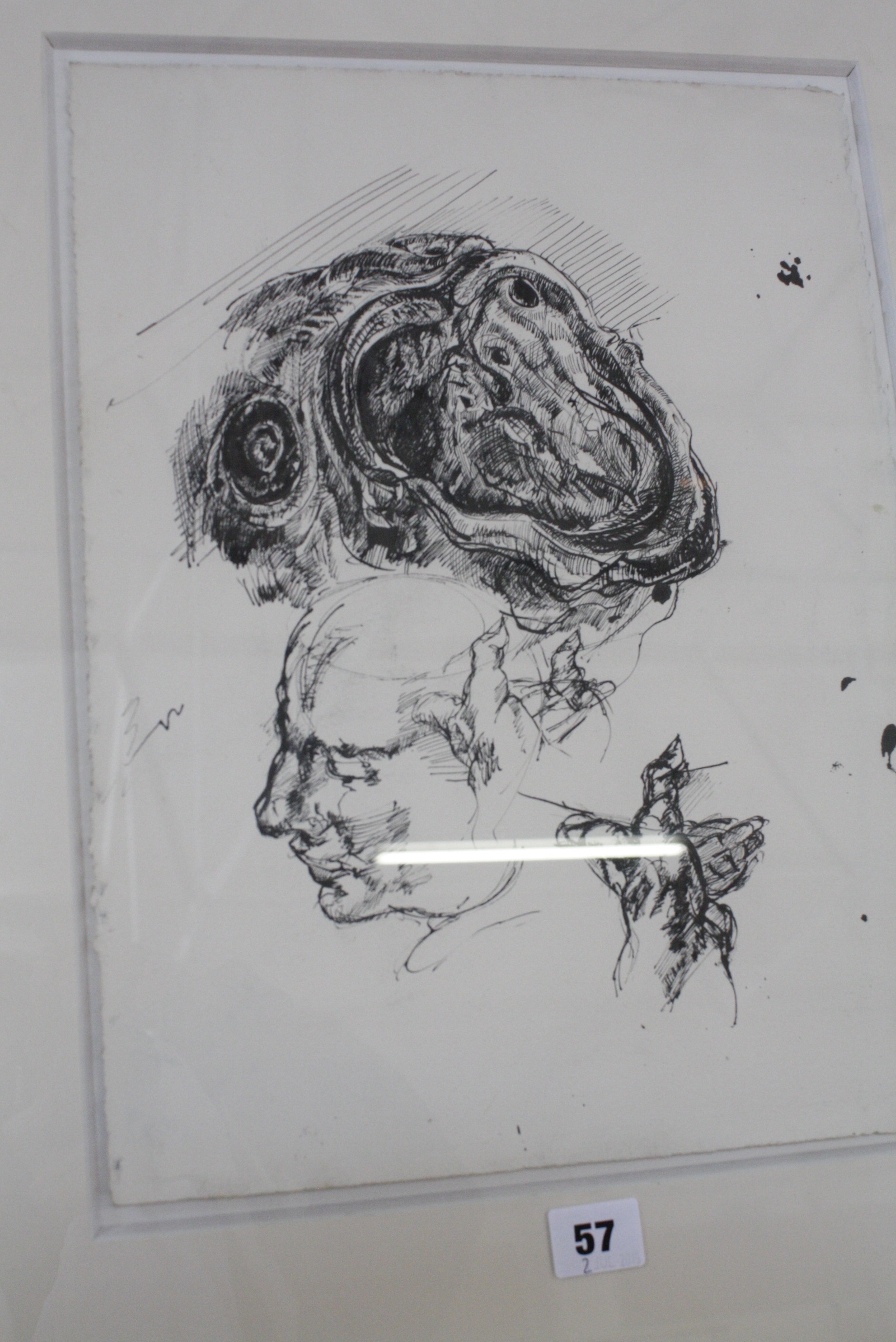 20th Century School A surreal study of a man's head Ink on paper Initialled ‘M’ lower right 40cm x