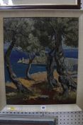 Foucaud (20th Century) Oil trees overlooking 'Puerto de Soller' Oil on canvas Signed lower right