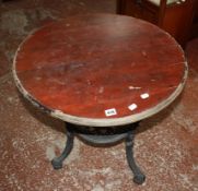 A Victorian cast iron base pub table with later top. £40-60