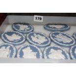 Twelve Franklin porcelain jasper medallions, 5 Staffordshire enamel boxes and another similar box £