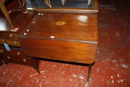 A mahogany and marquetry Pembroke table in George III style and an Edwardian mahogany armchair £40-