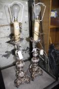 A pair of 18th c style silverplate altar candlesticks converted to table lamps.(sold as parts)