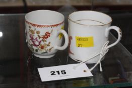 An early 19th coffee can, and a late 18th c coffee cup painted with flower sprays. £60-80