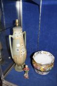 A Worcester Doughty figure "Scotland", a Spode Copelands plant pot, and a ceramic lamp. £80-120