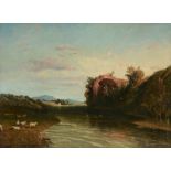 William Linton (1791-1876) A Roman River Scene Oil on board Manuscript pen and ink label on