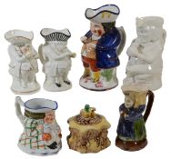 Five various Staffordshire 'snuff-taker' character jugs, various dates mostly 19th century; and a