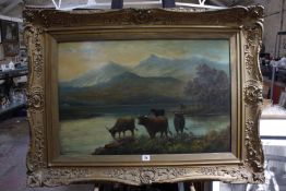 Douglas Cameron (British, late 19th/early 20th Century) Mountainous loch scene with Highland