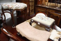 A George III mahogany armchair, a Victorian Rococo revival oak stool and two upholstered