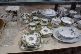 A quantity of decorative glassware, together with a china part tea service and a Marutaki part
